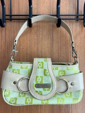 Vintage Maggi B Y2K Green Geometric Pattern Baguette Shoulder Bag